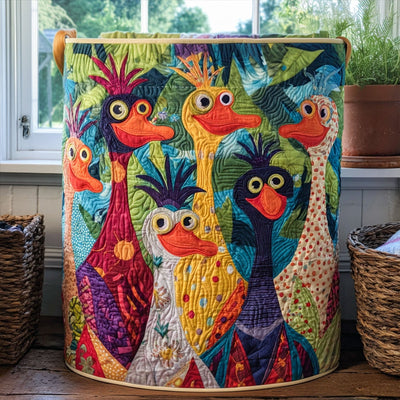 Dandelion Ducks Quilted Laundry Basket - Fabric Laundry Hamper - Housewarming Gift for Mom