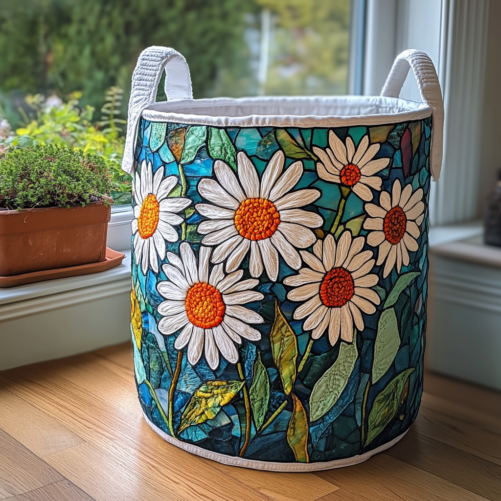 Daisy Haven Quilted Laundry Basket - Fabric Laundry Hamper - Housewarming Gift for Mom