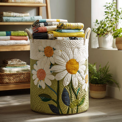 Daisy Chain Cottage Quilted Laundry Basket - Fabric Laundry Hamper - Housewarming Gift for Mom