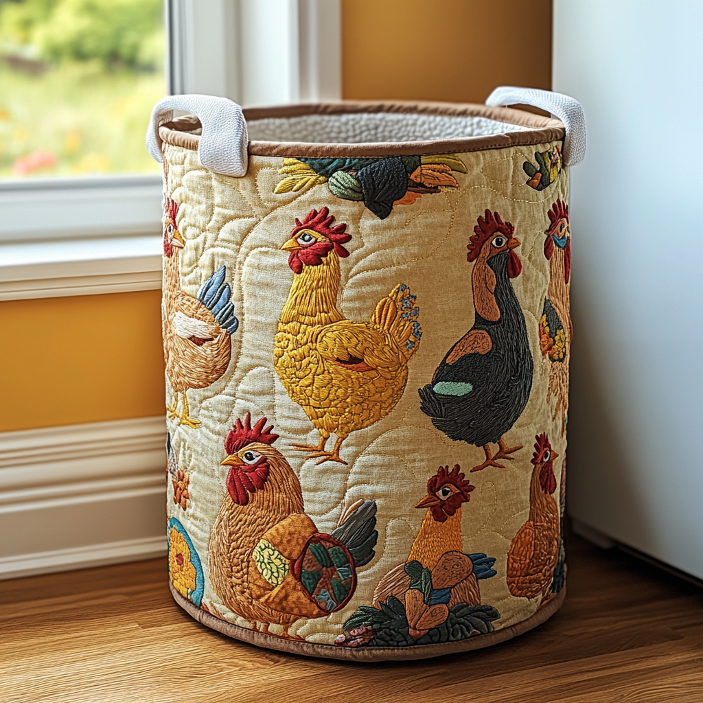 Cozy Chicken Quilted Laundry Basket - Fabric Laundry Hamper - Housewarming Gift for Mom