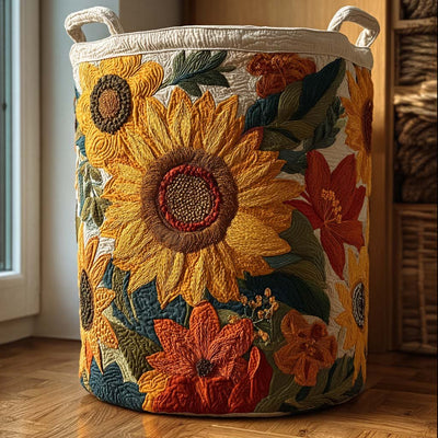 Sunlit Fields Quilted Laundry Basket - Fabric Laundry Hamper - Housewarming Gift for Mom