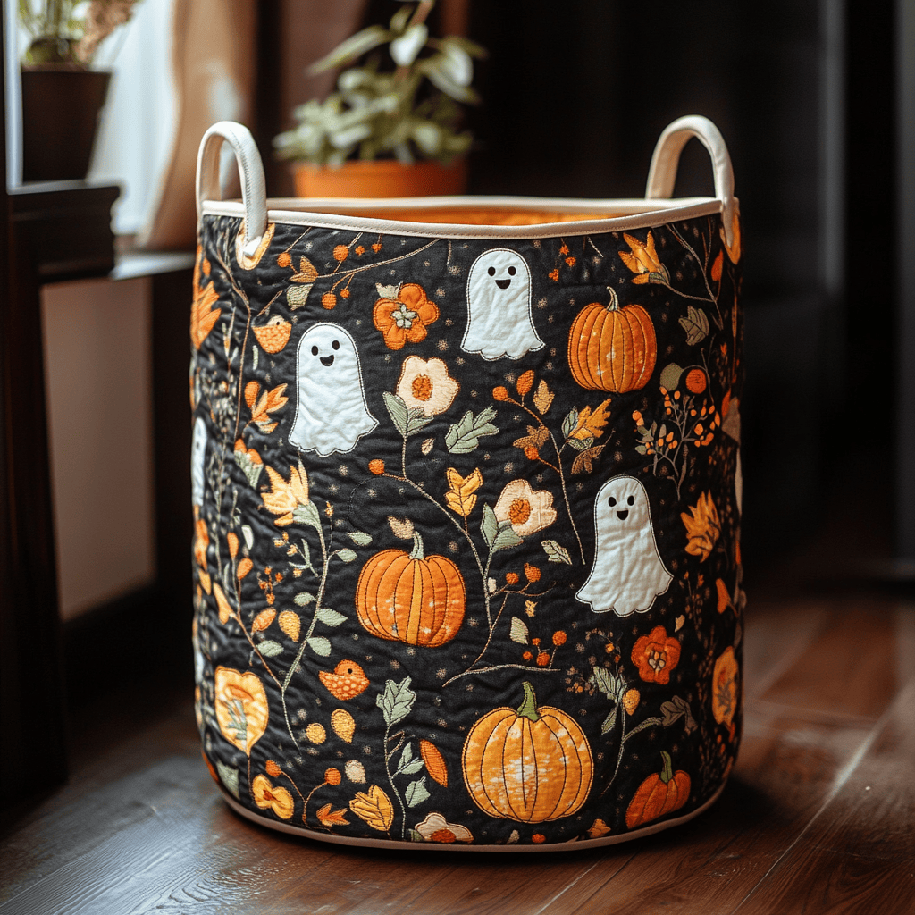 Haunted Leaves Quilted Laundry Basket - Fabric Laundry Hamper - Housewarming Gift for Mom