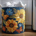 Rustic Sunflower Quilted Laundry Basket - Fabric Laundry Hamper - Housewarming Gift for Mom