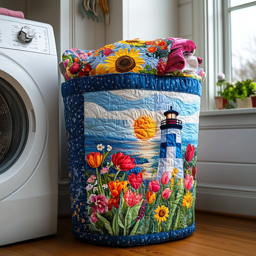 Ocean Beacon Quilted Laundry Basket - Fabric Laundry Hamper - Housewarming Gift for Mom