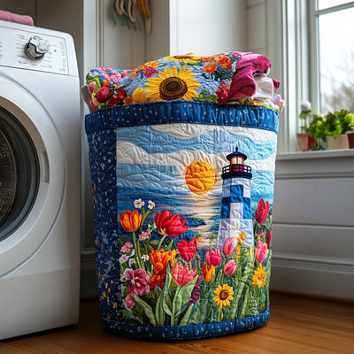 Ocean Beacon Quilted Laundry Basket - Fabric Laundry Hamper - Housewarming Gift for Mom