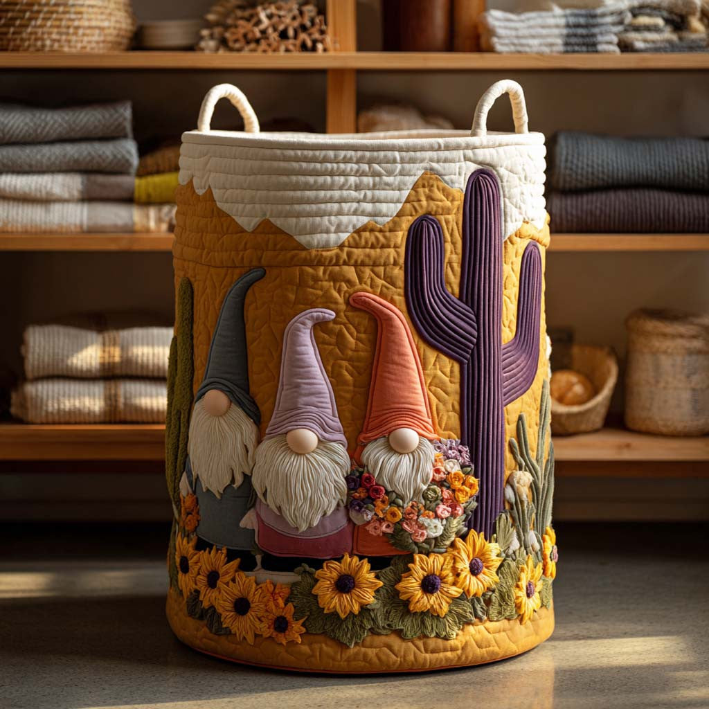 Harvest Gnome Quilted Laundry Basket - Fabric Laundry Hamper - Housewarming Gift for Mom