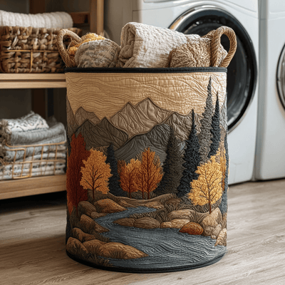 River Path Quilted Laundry Basket - Fabric Laundry Hamper - Housewarming Gift for Mom