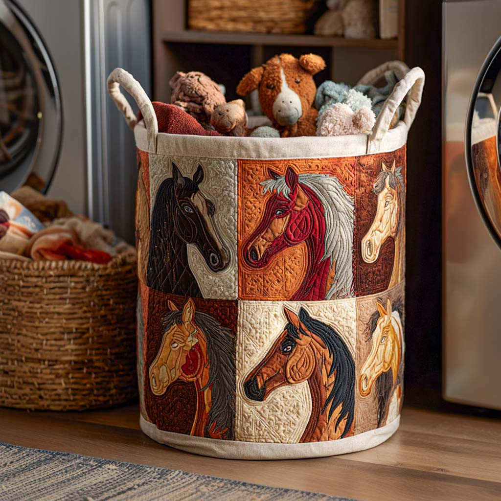 Autumn Gallop Quilted Laundry Basket - Fabric Laundry Hamper - Housewarming Gift for Mom