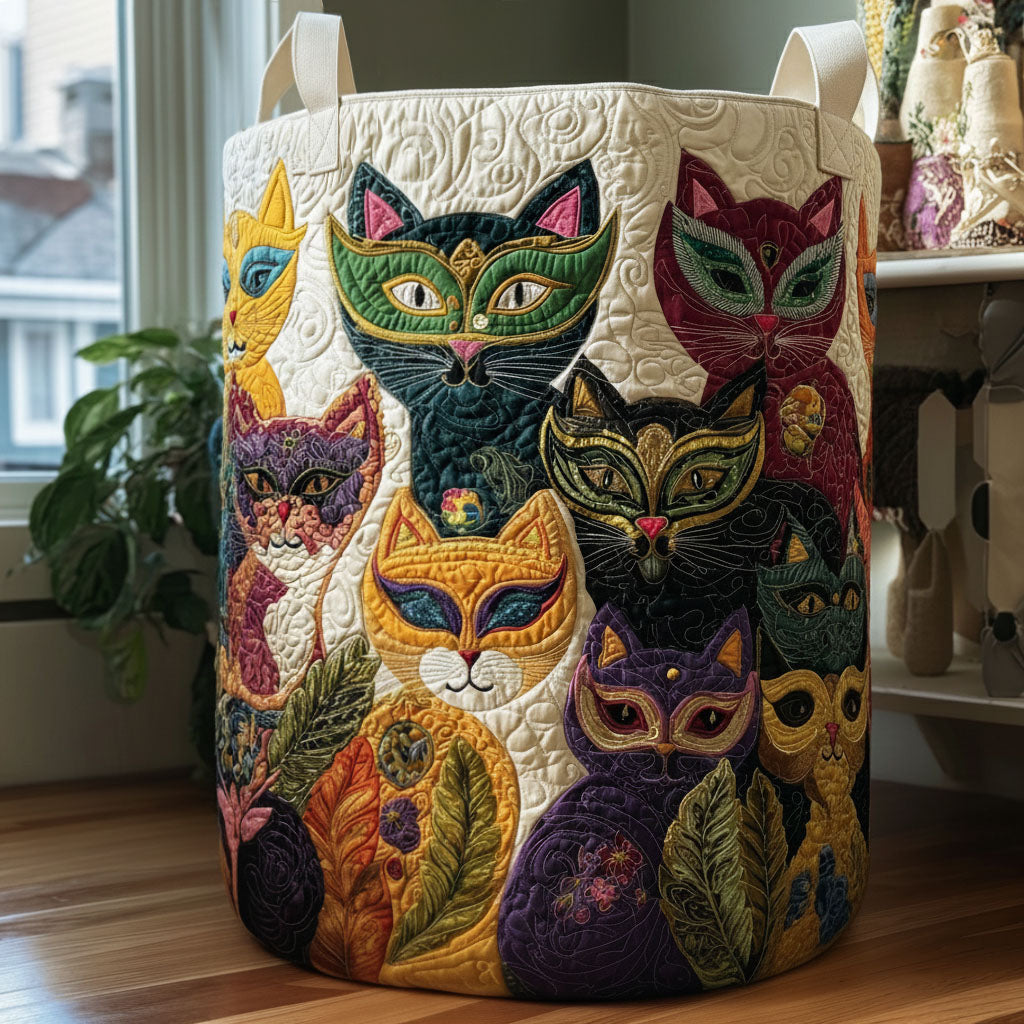 Carnival Cats Quilted Laundry Basket - Fabric Laundry Hamper - Housewarming Gift for Mom