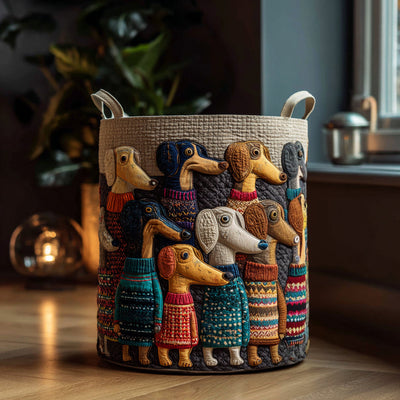 Doxie Friends Quilted Laundry Basket - Fabric Laundry Hamper - Housewarming Gift for Mom