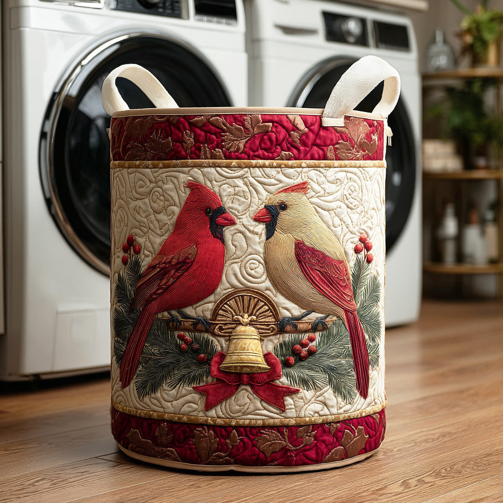 Cardinal Winter Glow Quilted Laundry Basket - Fabric Laundry Hamper - Housewarming Gift for Mom