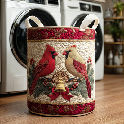 Cardinal Winter Glow Quilted Laundry Basket - Fabric Laundry Hamper - Housewarming Gift for Mom