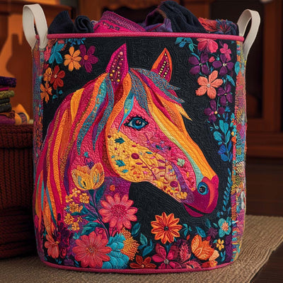 Horse Whisper Quilted Laundry Basket - Fabric Laundry Hamper - Housewarming Gift for Mom