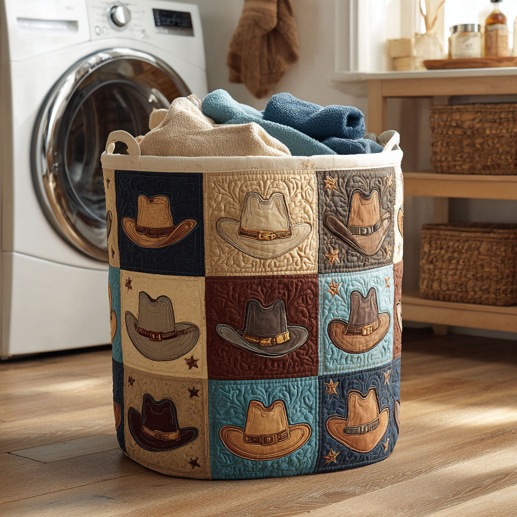 Cowboy Charm Quilted Laundry Basket - Fabric Laundry Hamper - Housewarming Gift for Mom