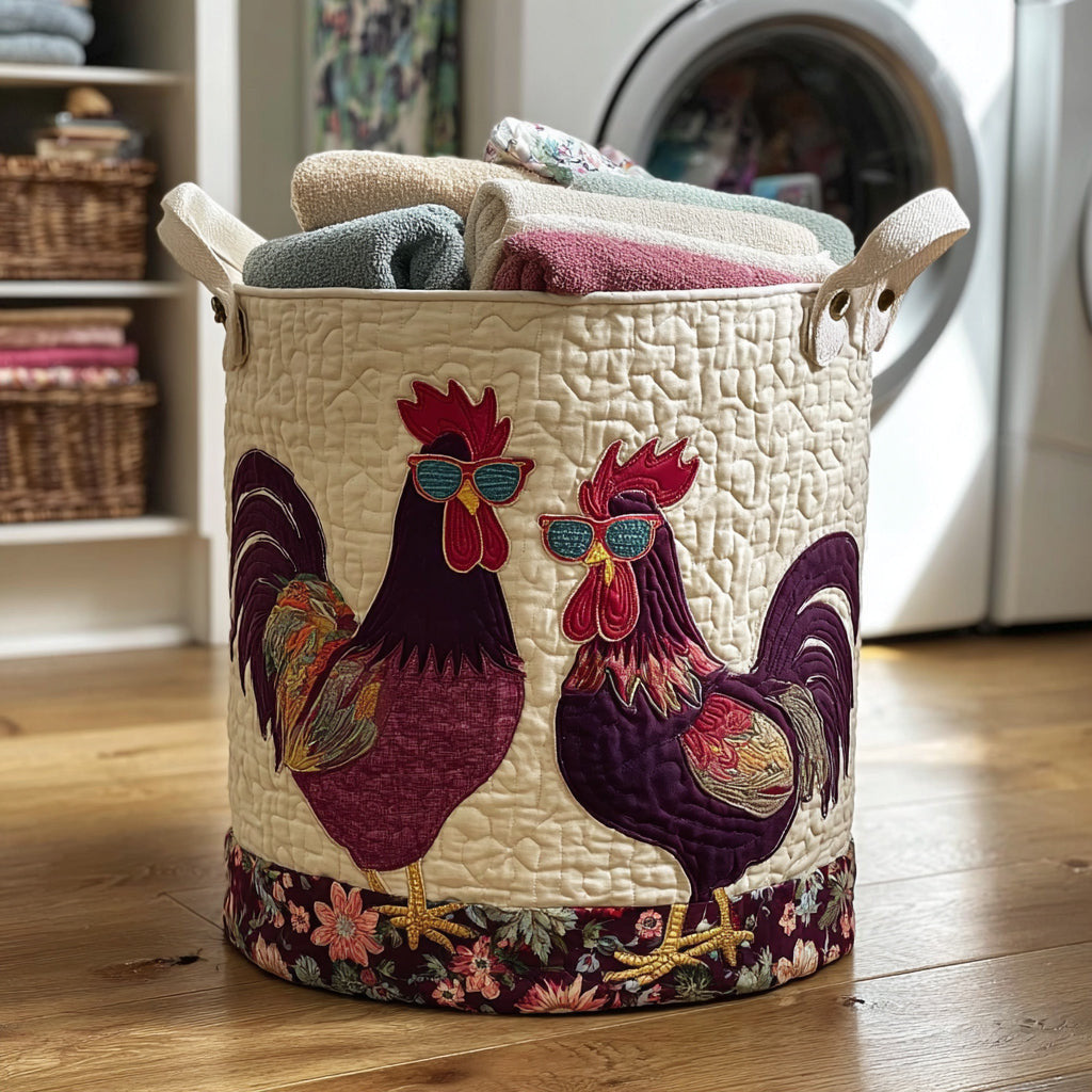 Cool Chicken Quilted Laundry Basket - Fabric Laundry Hamper - Housewarming Gift for Mom