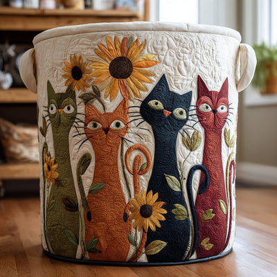 Curious Cats Quilted Laundry Basket - Fabric Laundry Hamper - Housewarming Gift for Mom