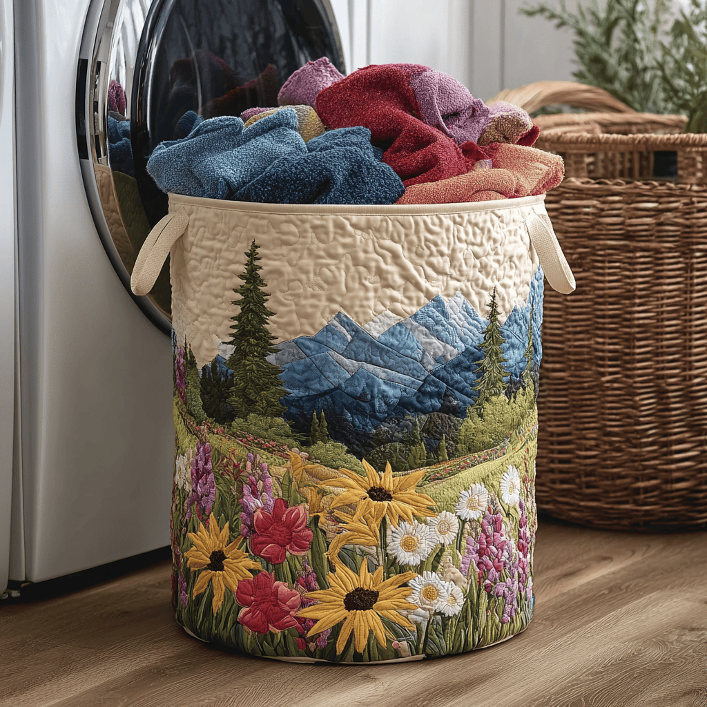 Quiet Valley Quilted Laundry Basket - Fabric Laundry Hamper - Housewarming Gift for Mom