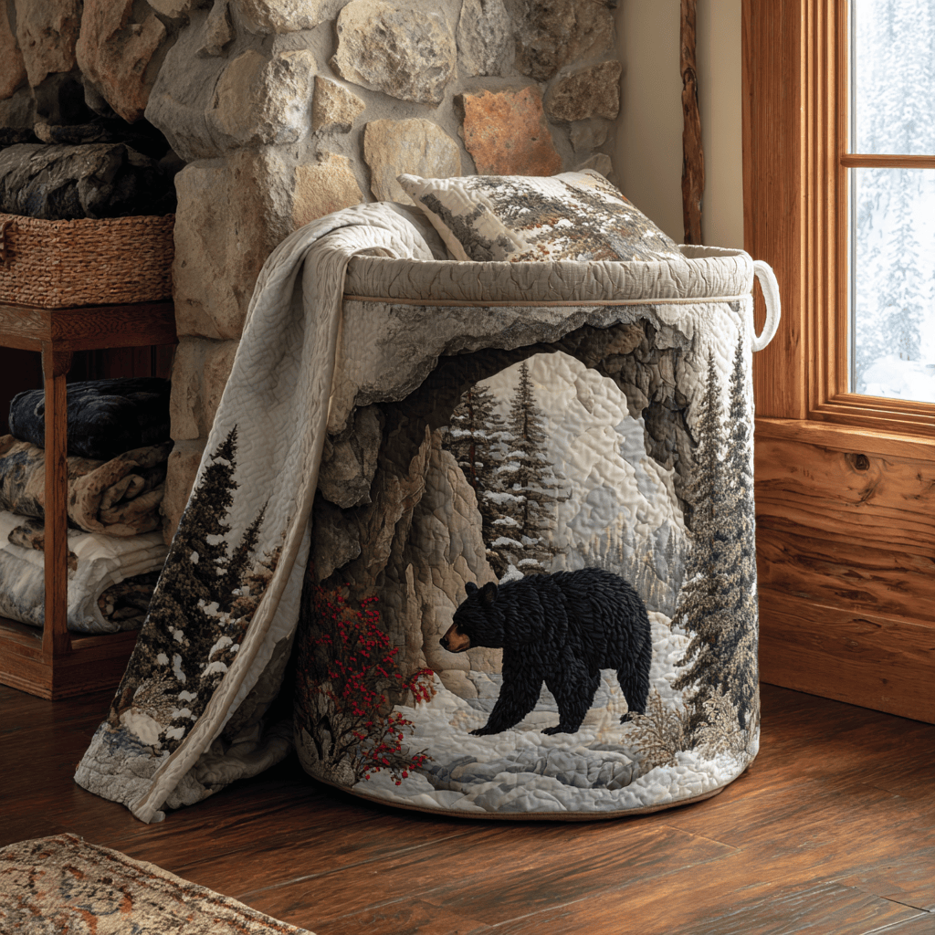 Bear Spirit Quilted Laundry Basket - Fabric Laundry Hamper - Housewarming Gift for Mom