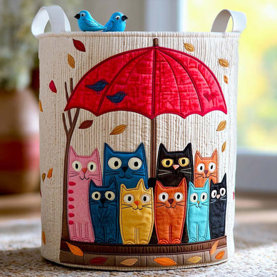 Cat Crew Quilted Laundry Basket - Fabric Laundry Hamper - Housewarming Gift for Mom