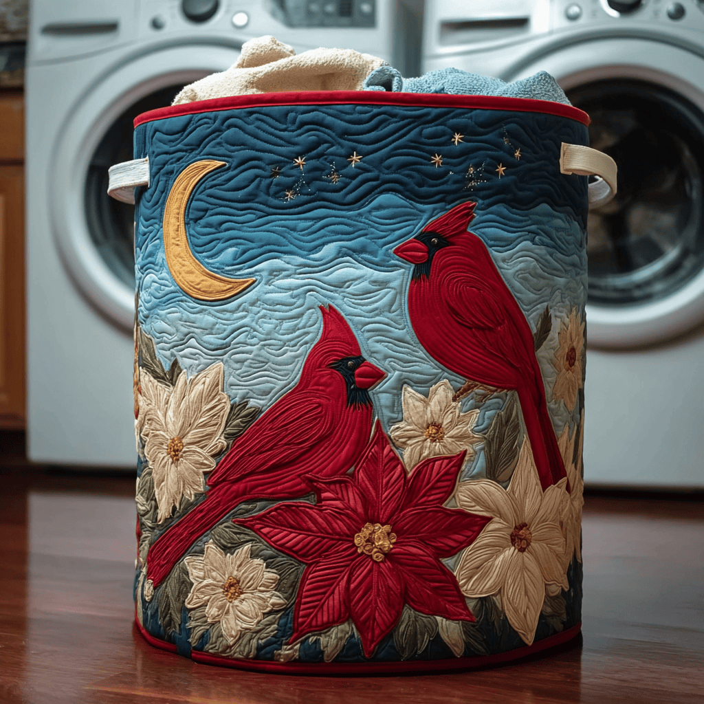 Cardinal Blessing Quilted Laundry Basket - Fabric Laundry Hamper - Housewarming Gift for Mom