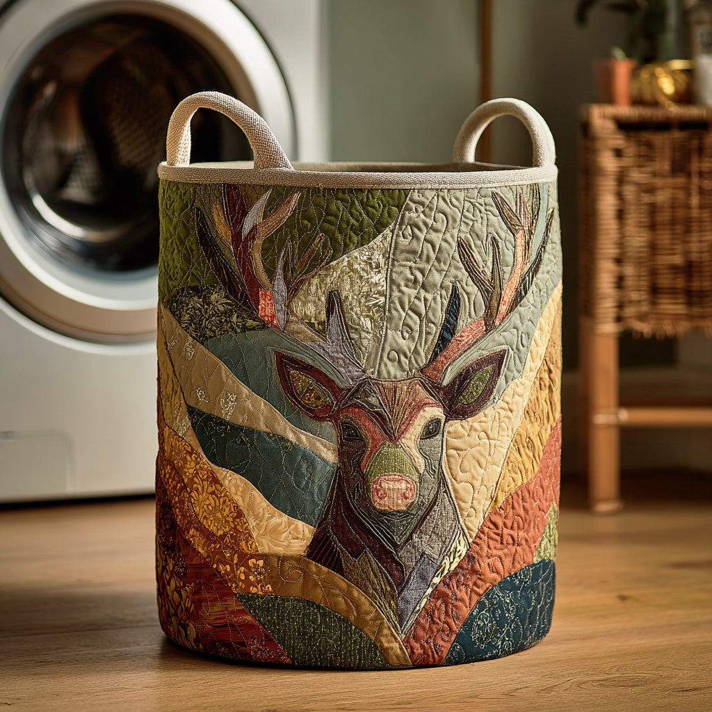 Antler Ridge Quilted Laundry Basket - Fabric Laundry Hamper - Housewarming Gift for Mom