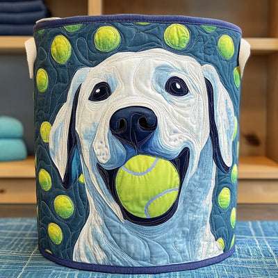 White Labrador Joy Quilted Laundry Basket - Fabric Laundry Hamper - Housewarming Gift for Mom