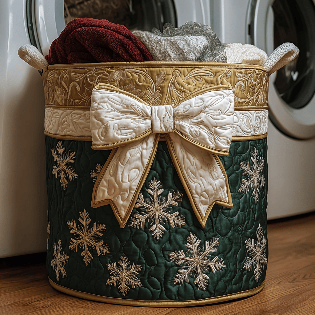 Winter Gift Quilted Laundry Basket - Fabric Laundry Hamper - Housewarming Gift for Mom