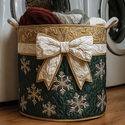 Winter Gift Quilted Laundry Basket - Fabric Laundry Hamper - Housewarming Gift for Mom