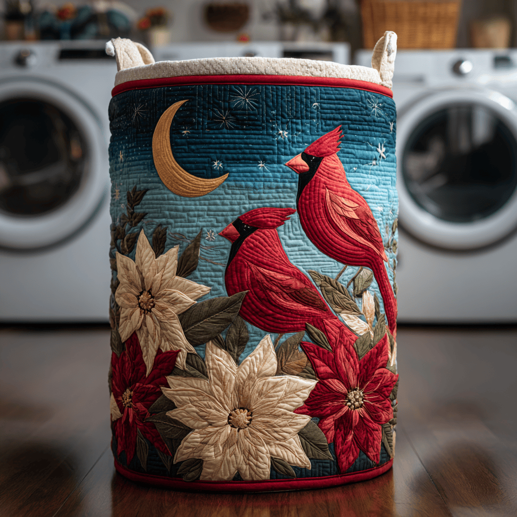 Cardinal Whisper Quilted Laundry Basket - Fabric Laundry Hamper - Housewarming Gift for Mom