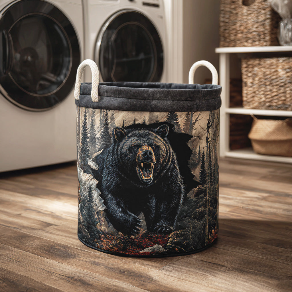 Timber Bear Quilted Laundry Basket - Fabric Laundry Hamper - Housewarming Gift for Mom