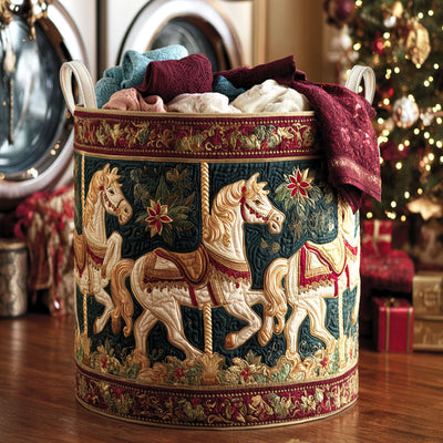 Moonlit Carousel Quilted Laundry Basket - Fabric Laundry Hamper - Housewarming Gift for Mom