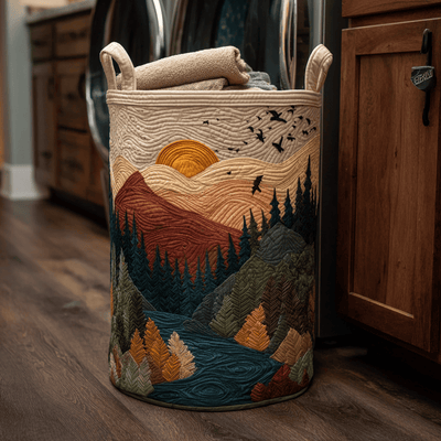 Forest Meadow Quilted Laundry Basket - Fabric Laundry Hamper - Housewarming Gift for Mom