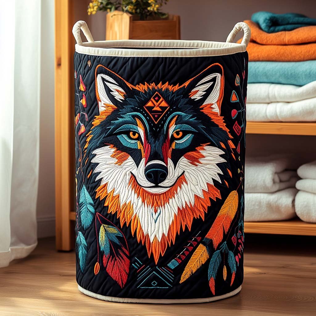 Mystic Wolf Quilted Laundry Basket - Fabric Laundry Hamper - Housewarming Gift for Mom