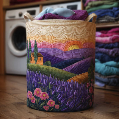 Lavender Valley Quilted Laundry Basket - Fabric Laundry Hamper - Housewarming Gift for Mom