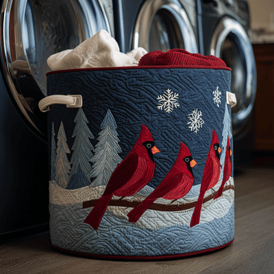 Cardinal Joy Quilted Laundry Basket - Fabric Laundry Hamper - Housewarming Gift for Mom