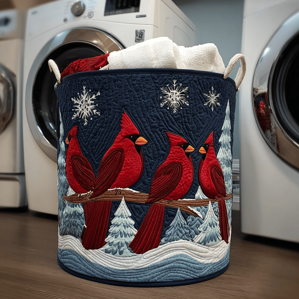 Cardinal Meadow Quilted Laundry Basket - Fabric Laundry Hamper - Housewarming Gift for Mom