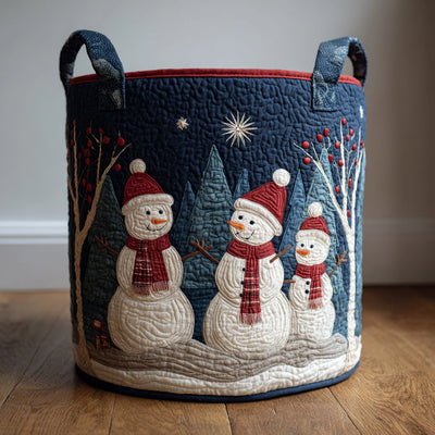 Dark Snowman Forest Quilted Laundry Basket - Fabric Laundry Hamper - Housewarming Gift for Mom