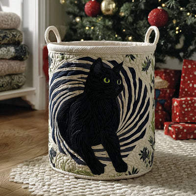 Noir Whisker Quilted Laundry Basket - Fabric Laundry Hamper - Housewarming Gift for Mom