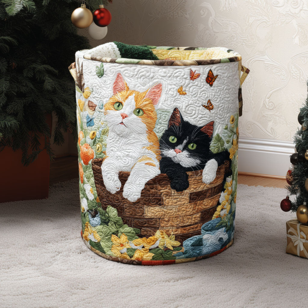 Springtime Paws Quilted Laundry Basket - Fabric Laundry Hamper - Housewarming Gift for Mom