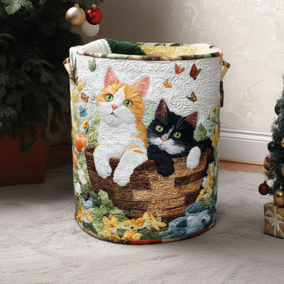 Springtime Paws Quilted Laundry Basket - Fabric Laundry Hamper - Housewarming Gift for Mom