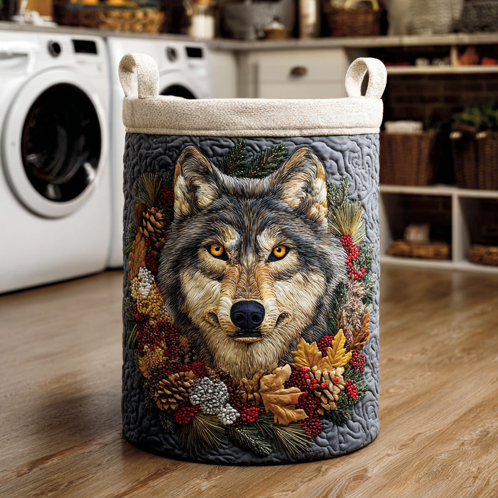 Wolf Frost Path Quilted Laundry Basket - Fabric Laundry Hamper - Housewarming Gift for Mom