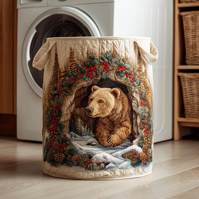 Wild Bear Winter Quilted Laundry Basket - Fabric Laundry Hamper - Housewarming Gift for Mom