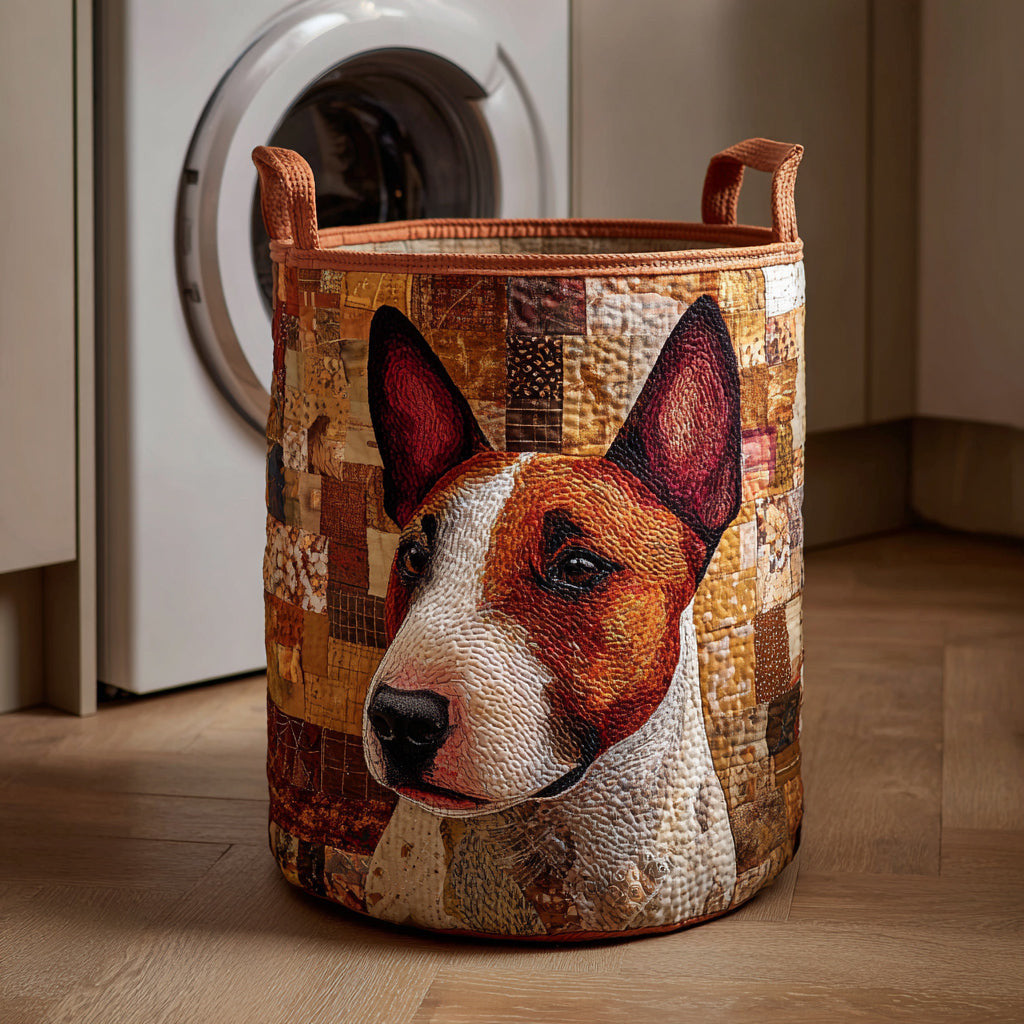 Rustic Bull Terrier Quilted Laundry Basket - Fabric Laundry Hamper - Housewarming Gift for Mom
