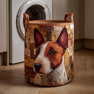 Rustic Bull Terrier Quilted Laundry Basket - Fabric Laundry Hamper - Housewarming Gift for Mom