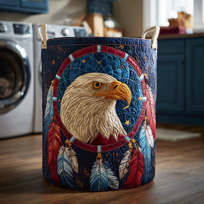Tribal Storm Eagle Quilted Laundry Basket - Fabric Laundry Hamper - Housewarming Gift for Mom