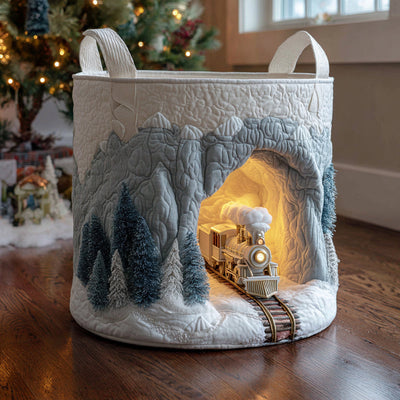 Joyful Train Ride Quilted Laundry Basket - Fabric Laundry Hamper - Housewarming Gift for Mom