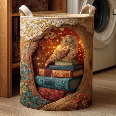 Wisdom Among Pages Quilted Laundry Basket - Fabric Laundry Hamper - Housewarming Gift for Mom
