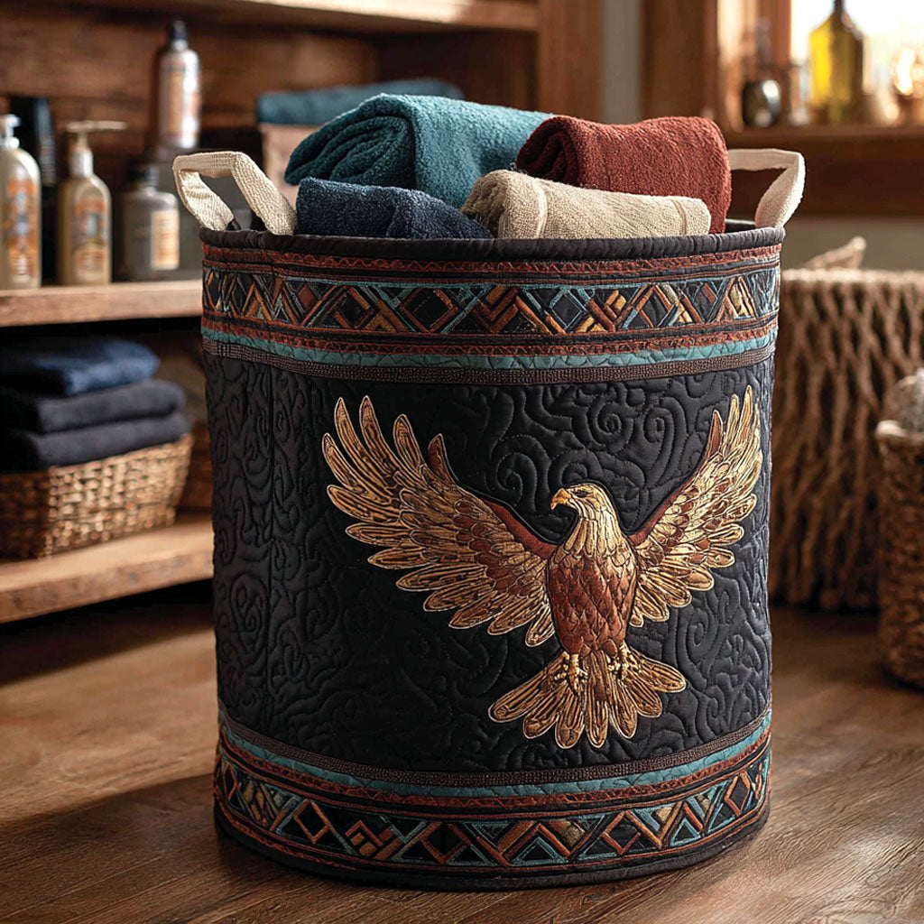 Mountain Eagle Quilted Laundry Basket - Fabric Laundry Hamper - Housewarming Gift for Mom