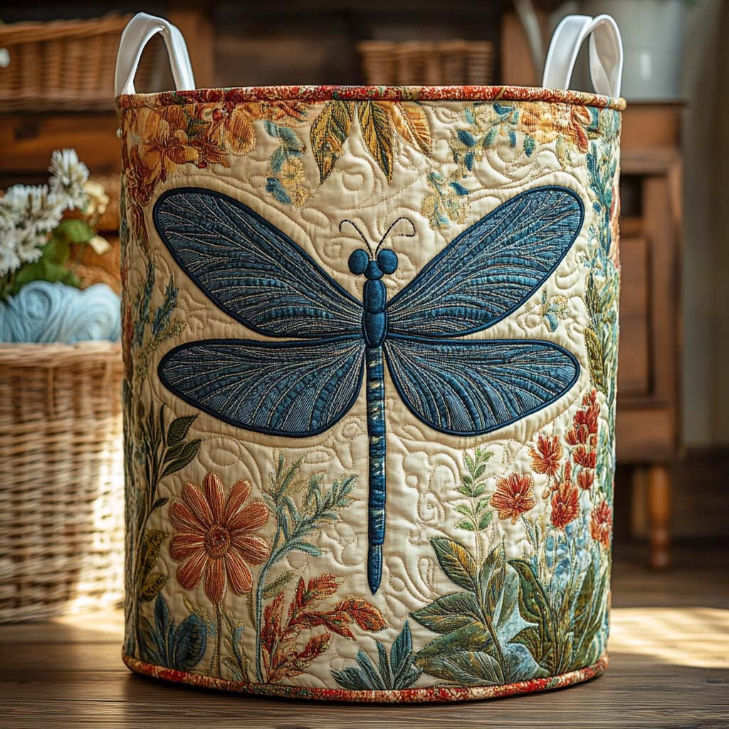 Rustic Blue Serenity Quilted Laundry Basket - Fabric Laundry Hamper - Housewarming Gift for Mom