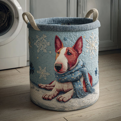 Snowflake Bull Terrier Quilted Laundry Basket - Fabric Laundry Hamper - Housewarming Gift for Mom